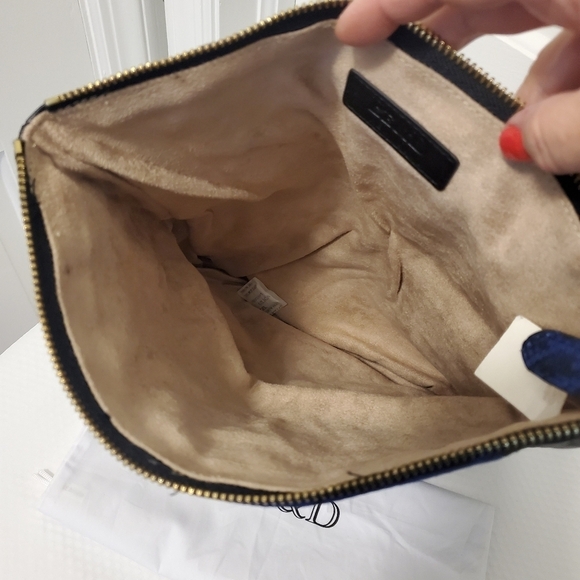 NWT BE&D Blue & Black Python Print Fold-over Zip Close Large Clutch - Picture 7 of 12